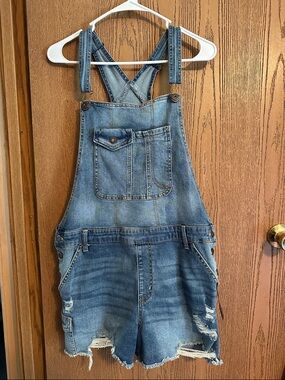 No Boundaries Blue Denim Short Overalls